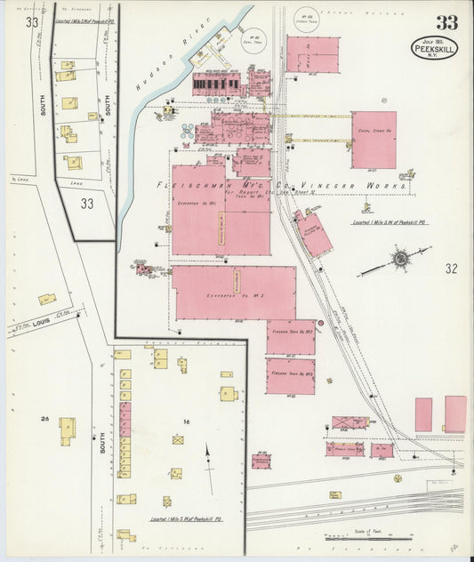 Sanborn Fire Insurance Map from Peekskill, Westchester County, New York (1911), Sheet #0033 - Historic Sanborn Fire Insurance Map Print, vintage old map wall art, antique decor, genealogy gift, New York New York map