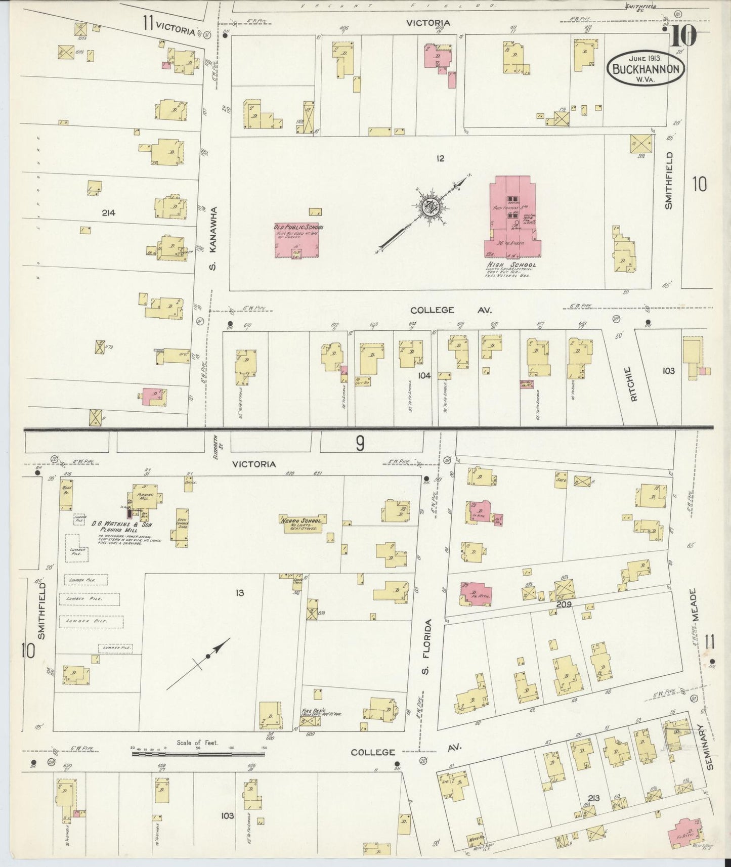 Sanborn Fire Insurance Map from Buckhannon, Upshur County, West Virginia (1913), Sheet #0010 - Complete Map Set gallery image, historic Sanborn map, vintage wall art, West Virginia West Virginia