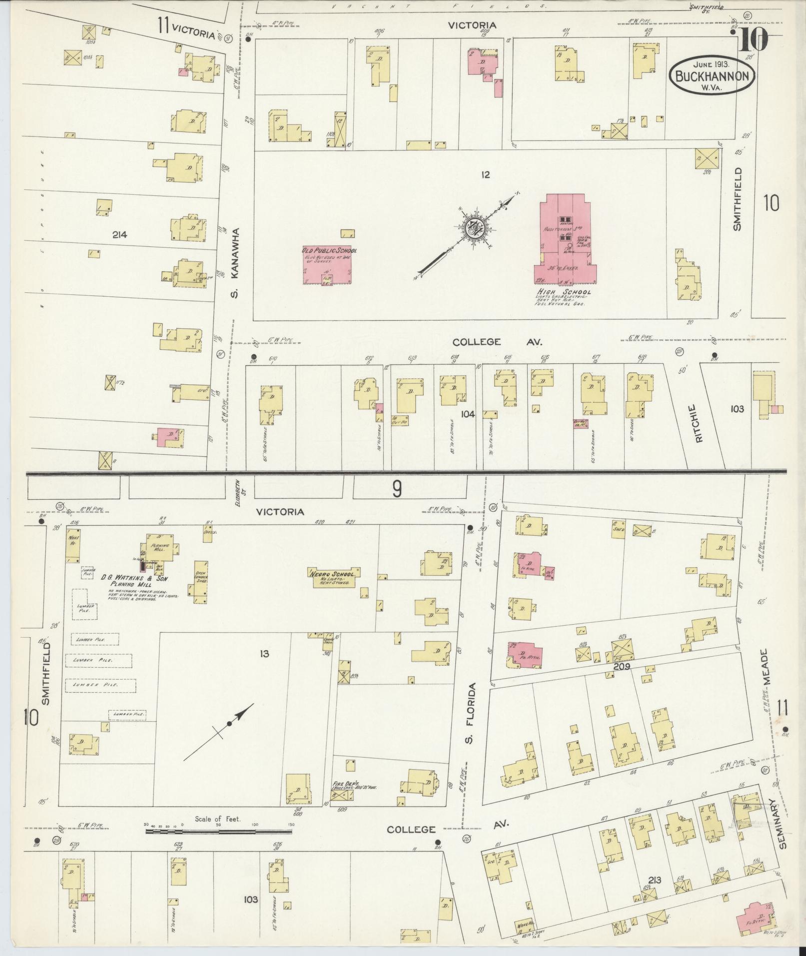 Sanborn Fire Insurance Map from Buckhannon, Upshur County, West Virginia (1913), Sheet #0010 - Complete Map Set gallery image, historic Sanborn map, vintage wall art, West Virginia West Virginia