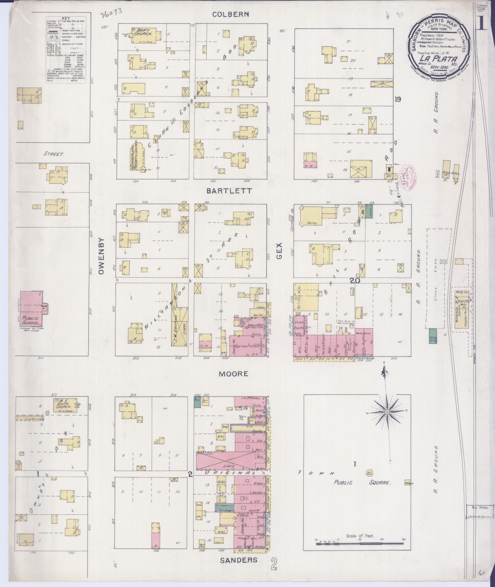 Sanborn Fire Insurance Map from La Plata, Macon County, Missouri (1894), Sheet #0001 - Complete Map Set gallery image, historic Sanborn map, vintage wall art, Missouri Missouri
