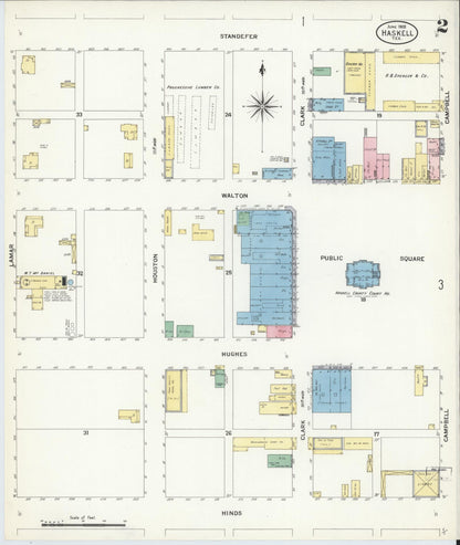 Sanborn Fire Insurance Map from Haskell, Haskell County, Texas (1908), Sheet #0002 - Complete Map Set gallery image, historic Sanborn map, vintage wall art, Texas Texas