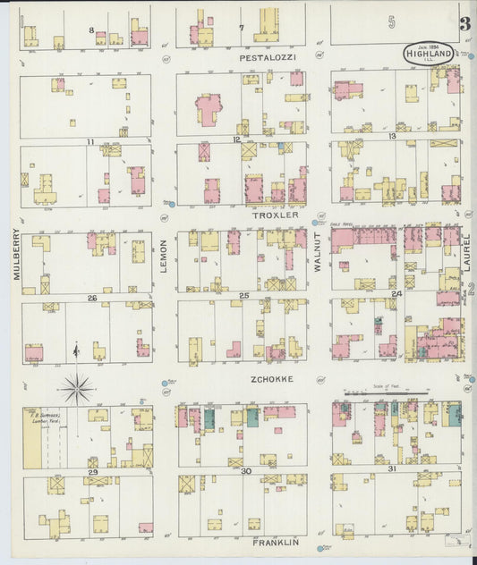 Sanborn Fire Insurance Map from Highland, Madison County, Illinois (1894), Sheet #0003 - Historic Sanborn Fire Insurance Map Print, vintage old map wall art, antique decor, genealogy gift, Illinois Illinois map