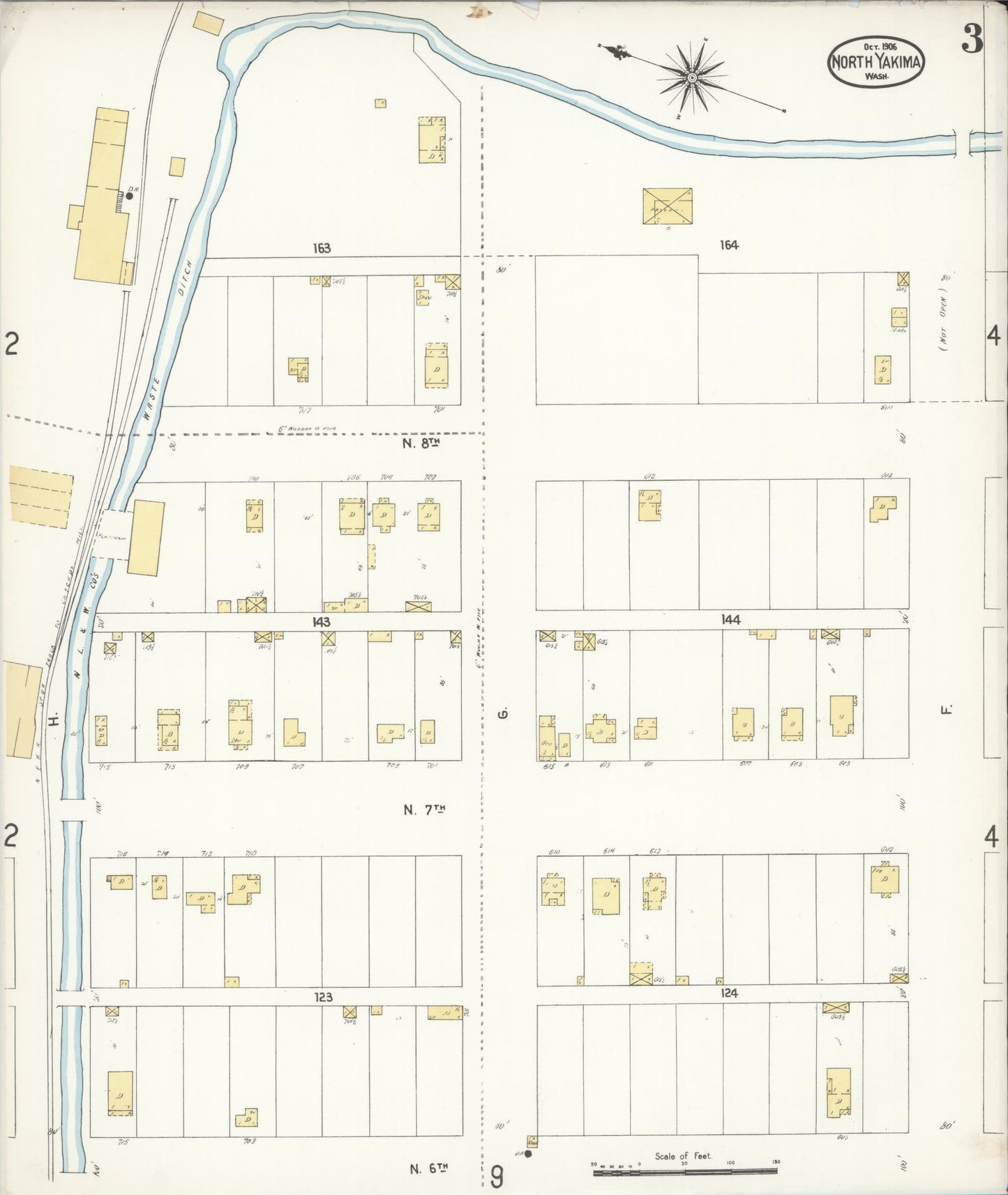 Sanborn Fire Insurance Map from North Yakima, Yakima County, Washington (1905), Sheet #0002 - Complete Map Set gallery image, historic Sanborn map, vintage wall art, Washington Washington