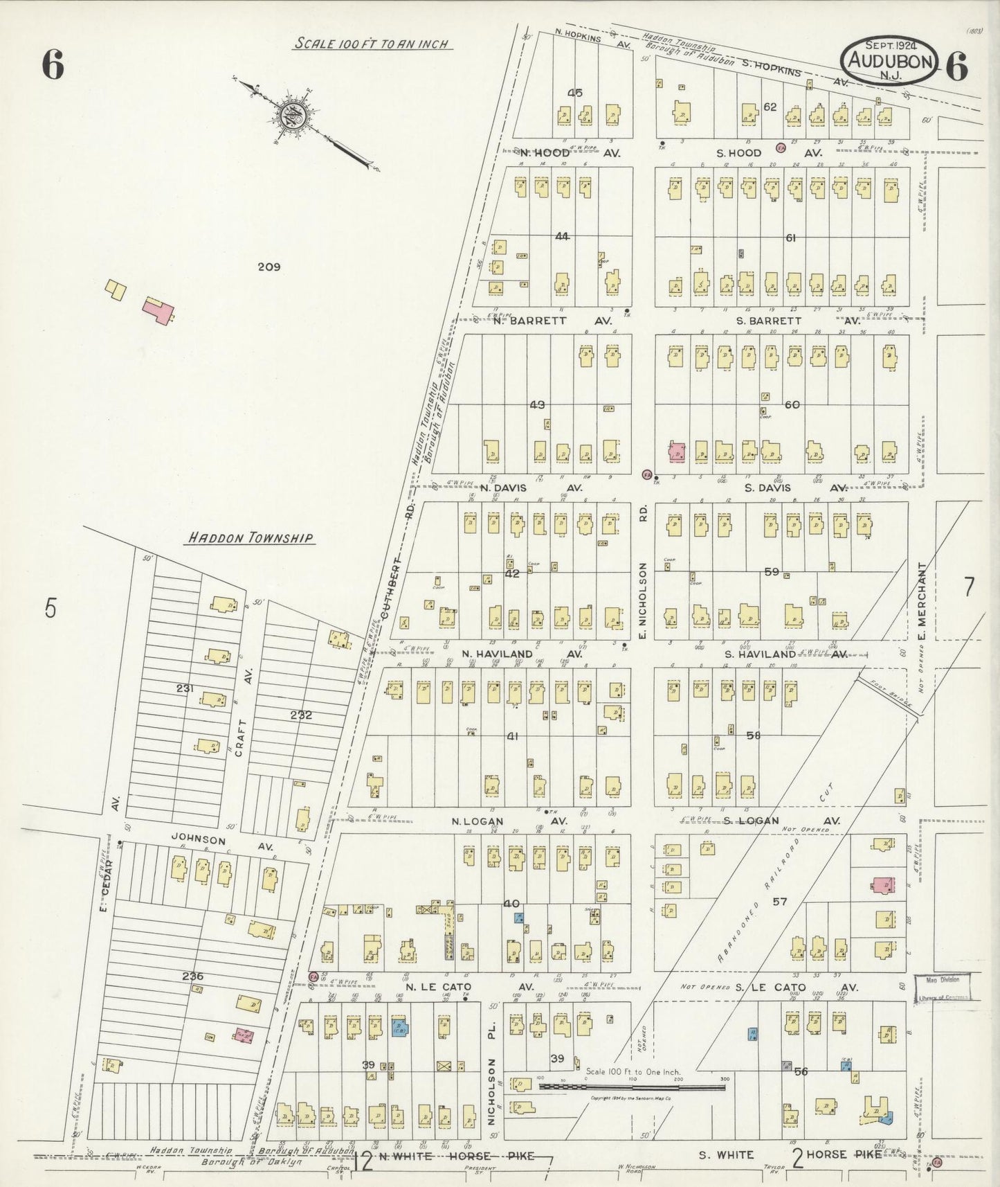 Sanborn Fire Insurance Map from Audubon, Camden County, New Jersey (1924), Sheet #0006 - Historic Sanborn Fire Insurance Map Print, vintage old map wall art, antique decor, genealogy gift, New Jersey New Jersey map