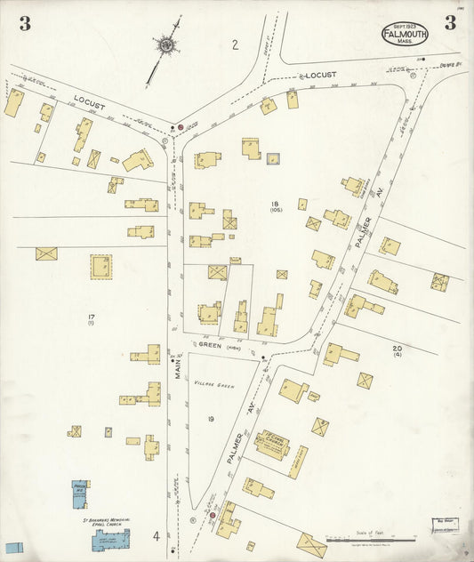Sanborn Fire Insurance Map from Falmouth, Barnstable County, Massachusetts (1923), Sheet #0003 - Historic Sanborn Fire Insurance Map Print, vintage old map wall art, antique decor, genealogy gift, Massachusetts Massachusetts map