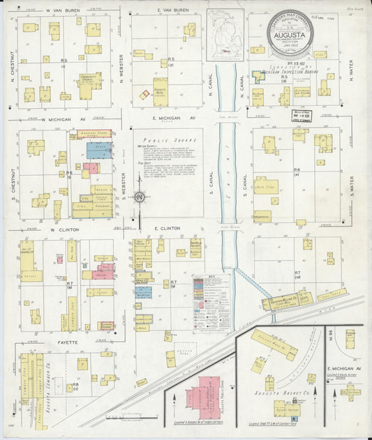 Sanborn Fire Insurance Map from Augusta, Kalamazoo County, Michigan (1932), Sheet #0001 - Historic Sanborn Fire Insurance Map Print, vintage old map wall art, antique decor, genealogy gift, Michigan Michigan map