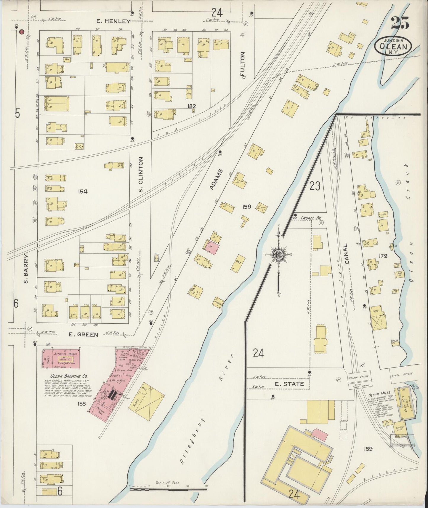 Sanborn Fire Insurance Map from Olean, Cattaraugus County, New York (1915), Sheet #0025 - Complete Map Set gallery image, historic Sanborn map, vintage wall art, New York New York