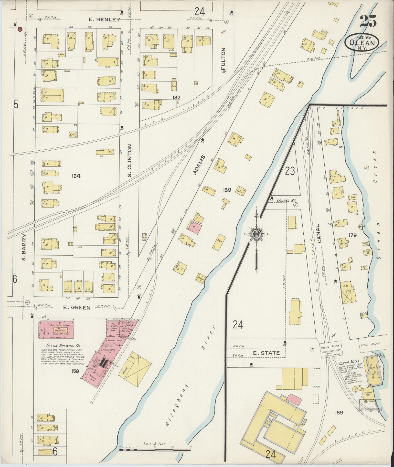 Sanborn Fire Insurance Map from Olean, Cattaraugus County, New York (1915), Sheet #0025 - Complete Map Set gallery image, historic Sanborn map, vintage wall art, New York New York