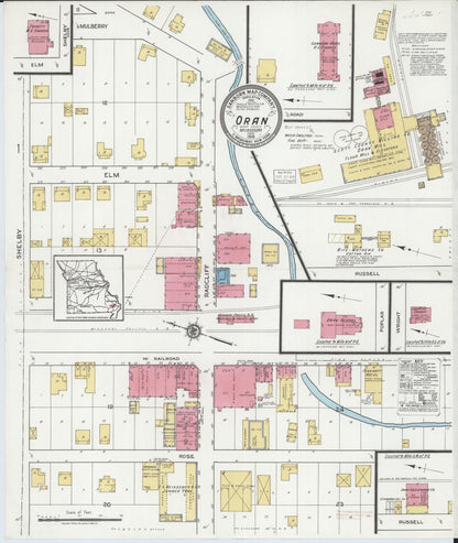 Sanborn Fire Insurance Map from Oran, Scott County, Missouri (1919), Sheet #0001 - Historic Sanborn Fire Insurance Map Print, vintage old map wall art, antique decor, genealogy gift, Missouri Missouri map