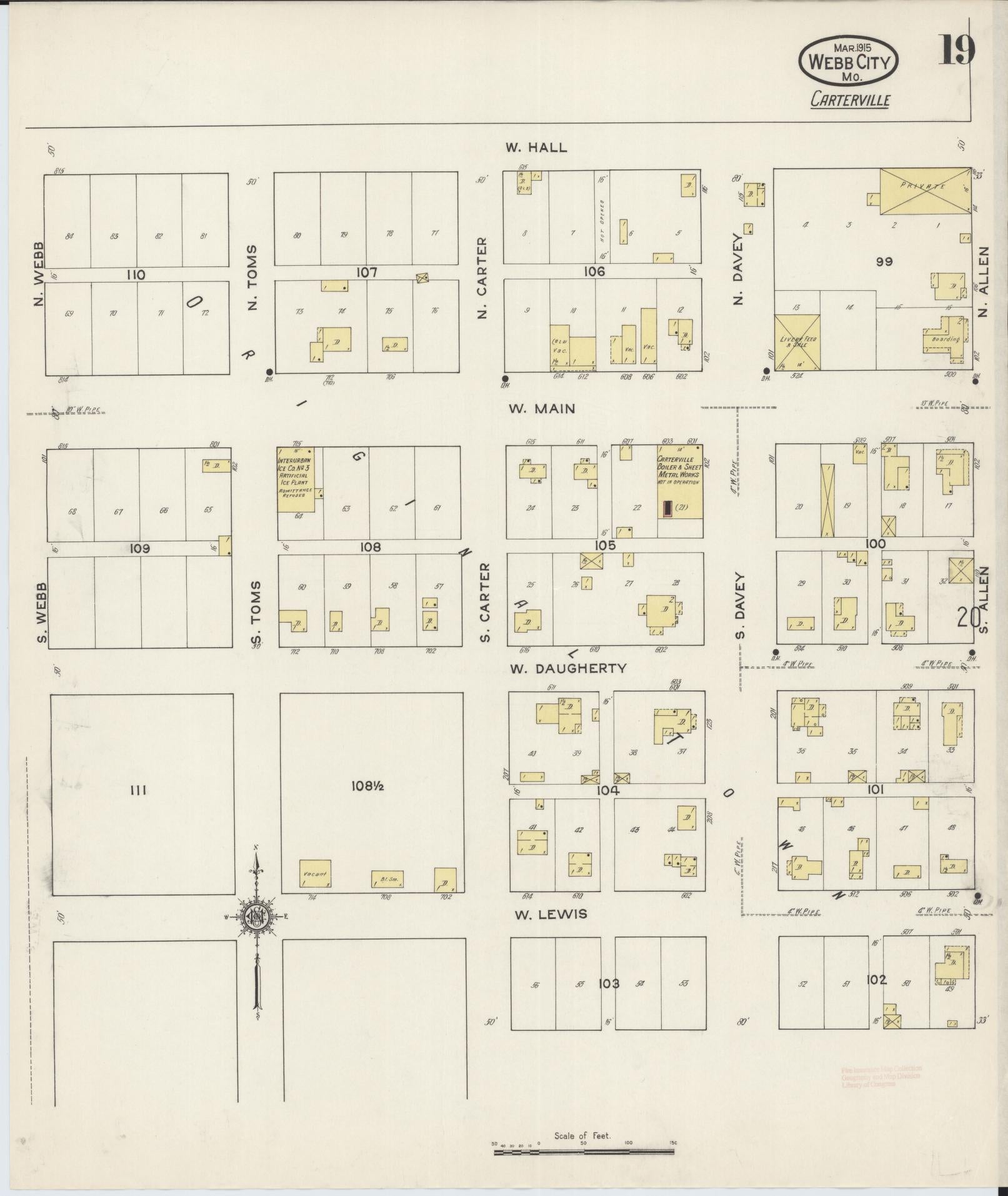 Sanborn Fire Insurance Map from Webb City, Jasper County, Missouri (1915), Sheet #0019 - Historic Sanborn Fire Insurance Map Print, vintage old map wall art, antique decor, genealogy gift, Missouri Missouri map
