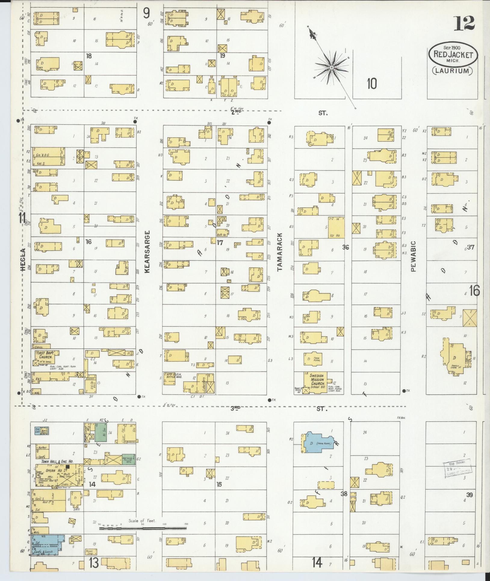 Sanborn Fire Insurance Map from Red Jacket, Houghton County, Michigan (1900), Sheet #0012 - Complete Map Set gallery image, historic Sanborn map, vintage wall art, Michigan Michigan
