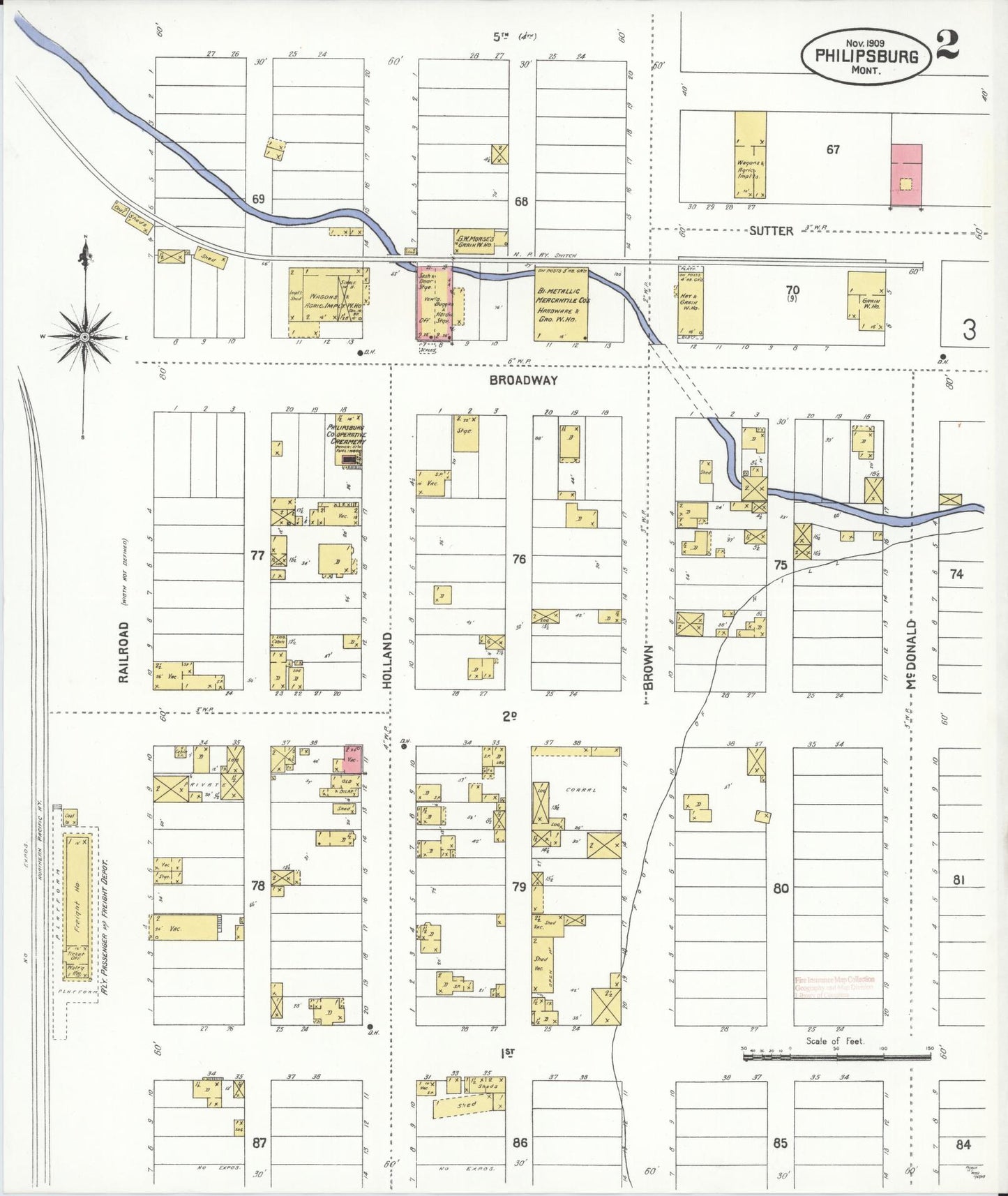 Sanborn Fire Insurance Map from Philipsburg, Granite County, Montana (1909), Sheet #0002 - Complete Map Set gallery image, historic Sanborn map, vintage wall art, Montana Montana