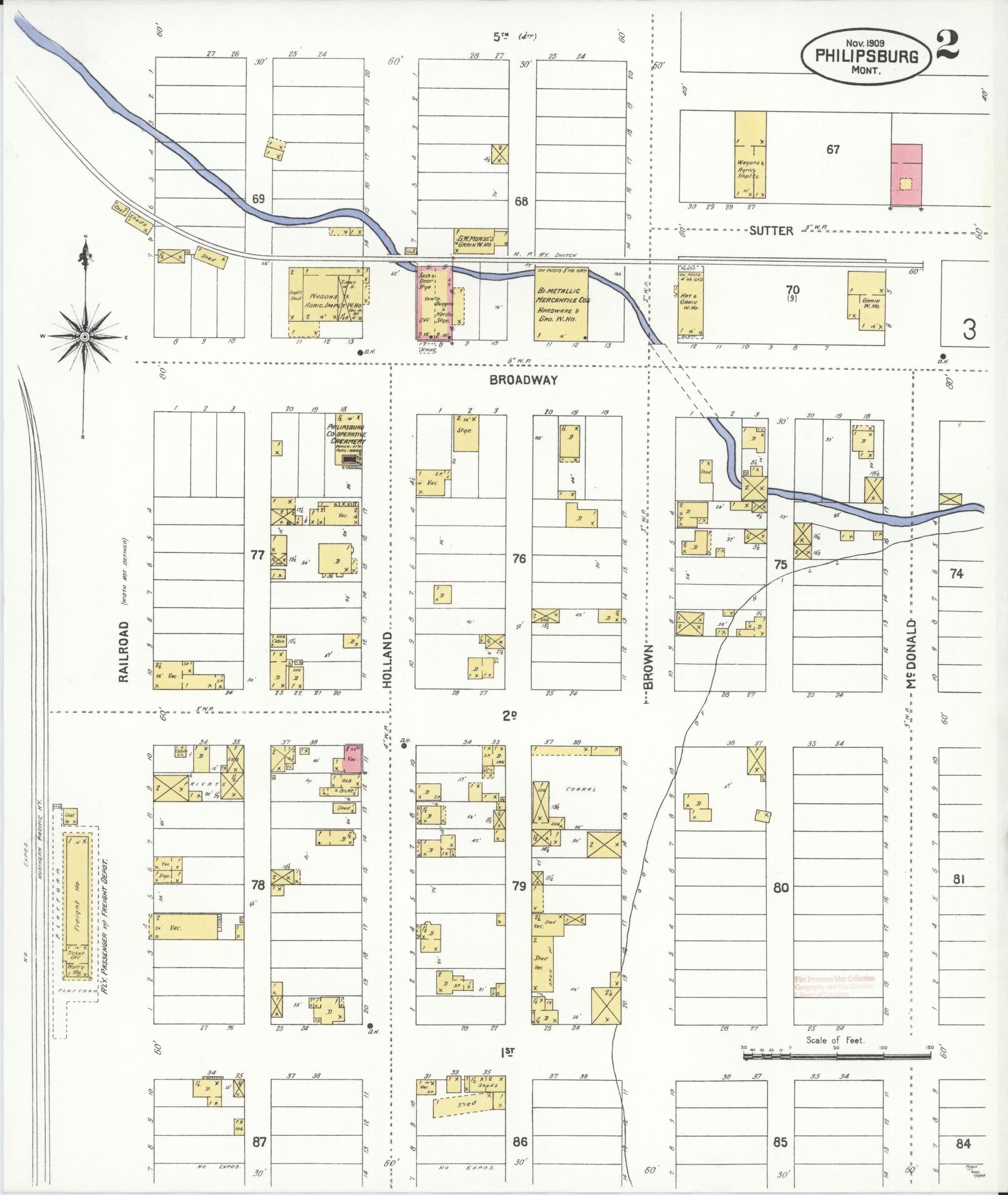 Sanborn Fire Insurance Map from Philipsburg, Granite County, Montana (1909), Sheet #0002 - Complete Map Set gallery image, historic Sanborn map, vintage wall art, Montana Montana
