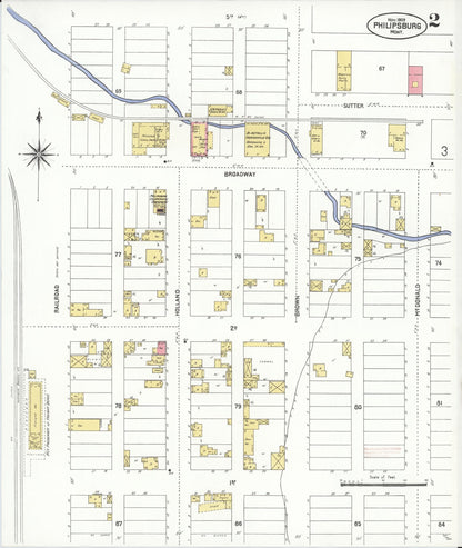 Sanborn Fire Insurance Map from Philipsburg, Granite County, Montana (1909), Sheet #0002 - Complete Map Set gallery image, historic Sanborn map, vintage wall art, Montana Montana