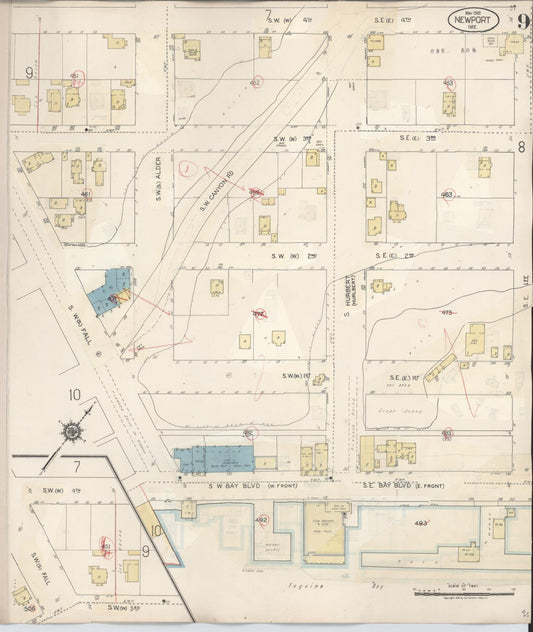 Sanborn Fire Insurance Map from Newport, Lincoln County, Oregon (1940), Sheet #0009 - Historic Sanborn Fire Insurance Map Print, vintage old map wall art, antique decor, genealogy gift, Oregon Oregon map
