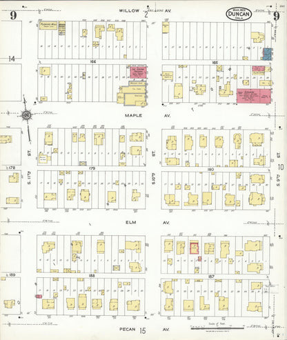 Sanborn Fire Insurance Map from Duncan, Stephens County, Oklahoma (1923), Sheet #0009 - Complete Map Set gallery image, historic Sanborn map, vintage wall art, Oklahoma Oklahoma