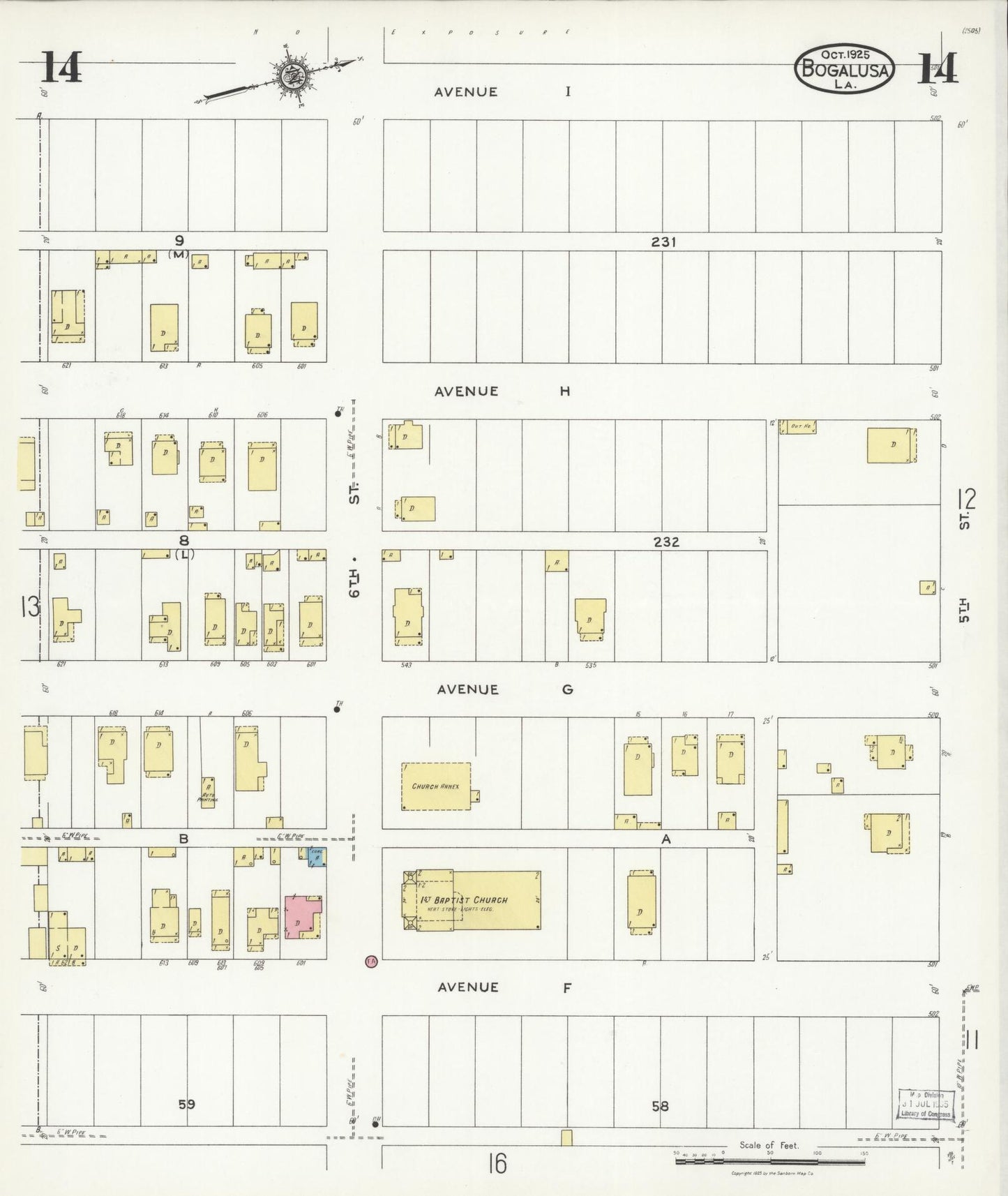 Sanborn Fire Insurance Map from Bogalusa, Washington Parish, Louisiana (1925), Sheet #0014 - Complete Map Set gallery image, historic Sanborn map, vintage wall art, Louisiana Louisiana