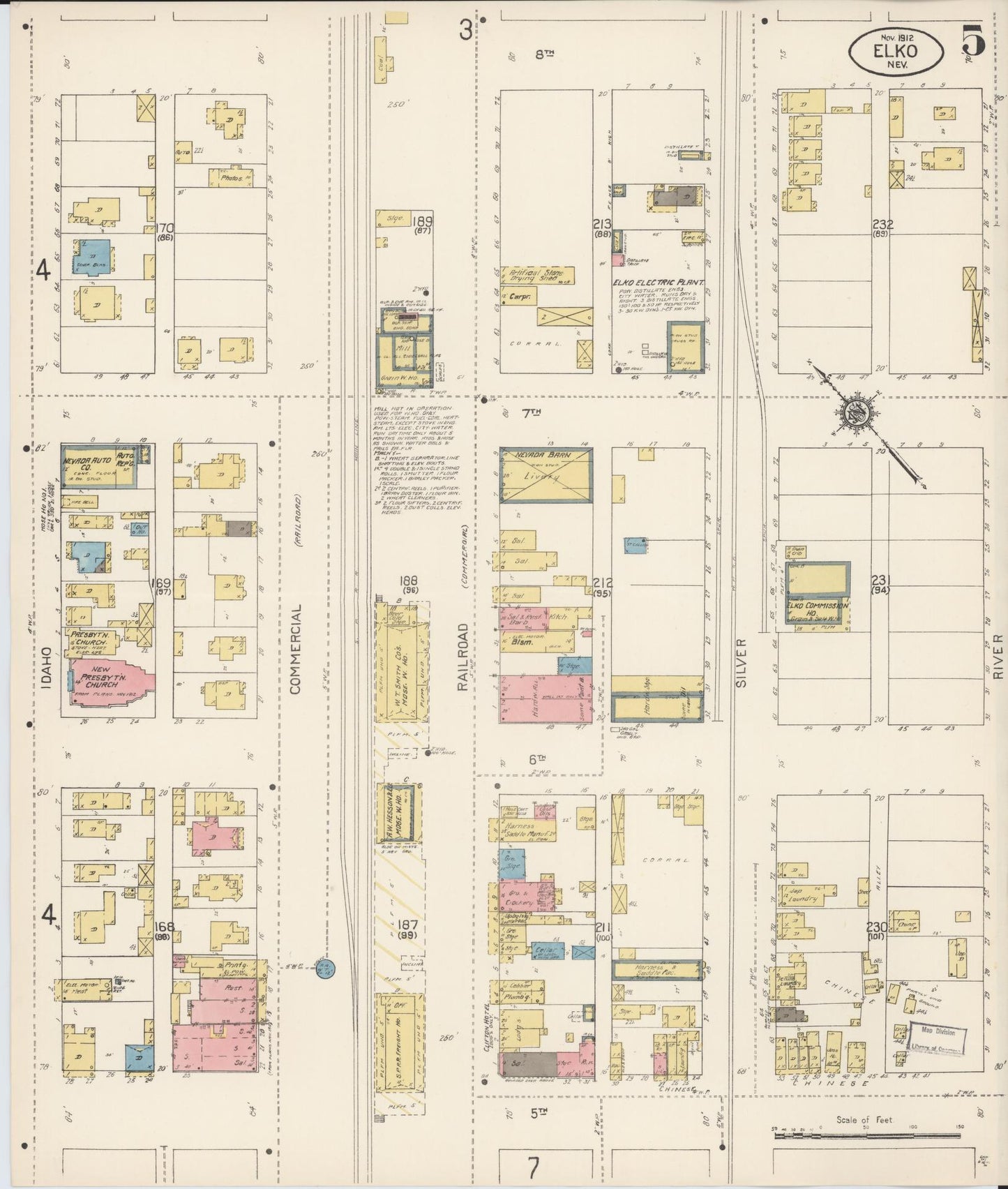Sanborn Fire Insurance Map from Elko, Elko County, Nevada (1912), Sheet #0005 - Historic Sanborn Fire Insurance Map Print, vintage old map wall art, antique decor, genealogy gift, Nevada Nevada map