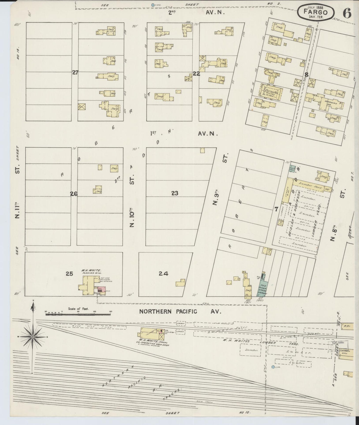 Sanborn Fire Insurance Map from Fargo, Cass County, North Dakota (1888), Sheet #0006 - Complete Map Set gallery image, historic Sanborn map, vintage wall art, North Dakota North Dakota
