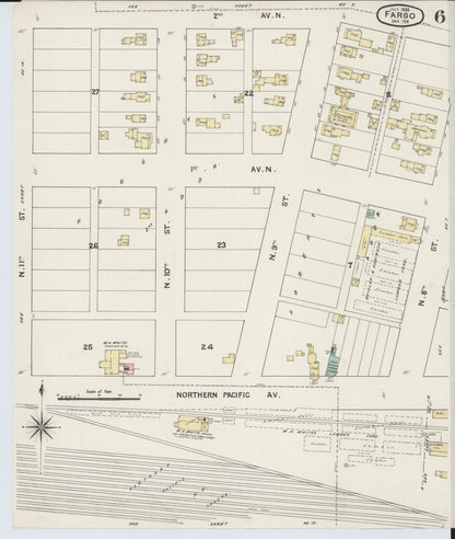 Sanborn Fire Insurance Map from Fargo, Cass County, North Dakota (1888), Sheet #0006 - Complete Map Set gallery image, historic Sanborn map, vintage wall art, North Dakota North Dakota