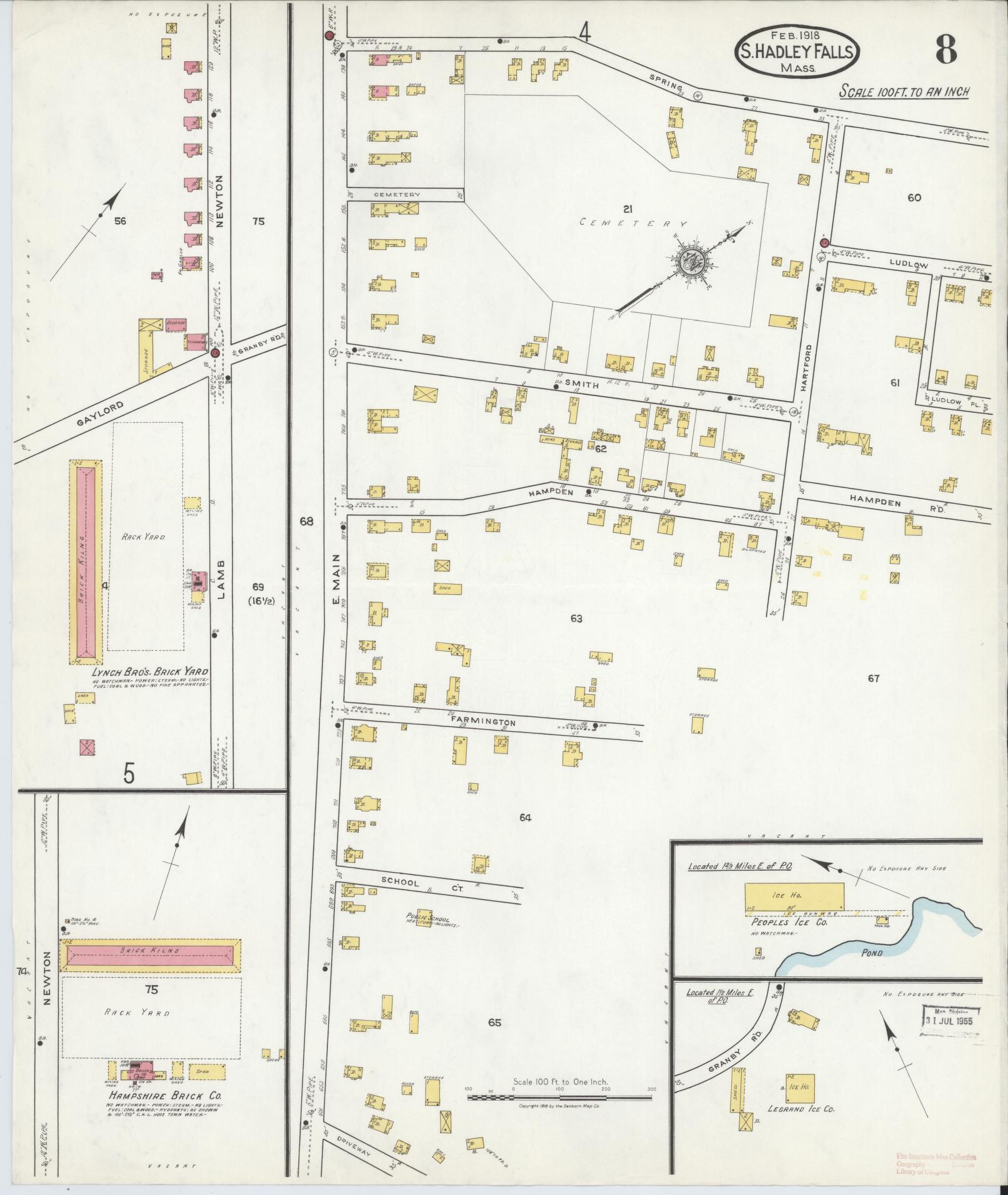 Sanborn Fire Insurance Map from South Hadley Falls, Hampshire County, Massachusetts (1918), Sheet #0008 - Historic Sanborn Fire Insurance Map Print, vintage old map wall art, antique decor, genealogy gift, Massachusetts Massachusetts map