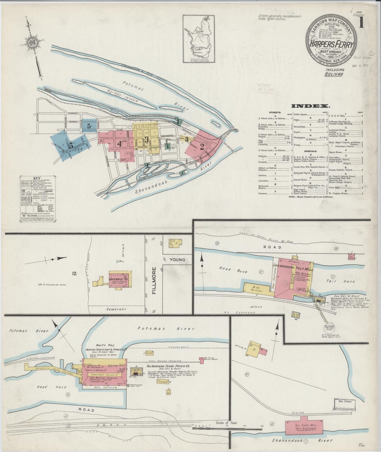 Sanborn Fire Insurance Map from Harpers Ferry, Jefferson County, West Virginia. (1912) – Historic Sanborn Fire Insurance Map Print