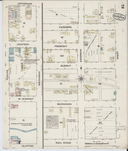 Sanborn Fire Insurance Map from Monroe, Green County, Wisconsin (1884), Sheet #0002 - Historic Sanborn Fire Insurance Map Print, vintage old map wall art, antique decor, genealogy gift, Wisconsin Wisconsin map