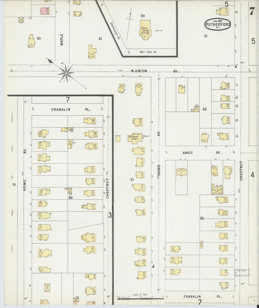 Sanborn Fire Insurance Map from Rutherford, Bergen County, New Jersey (1897), Sheet #0007 - Historic Sanborn Fire Insurance Map Print, vintage old map wall art, antique decor, genealogy gift, New Jersey New Jersey map