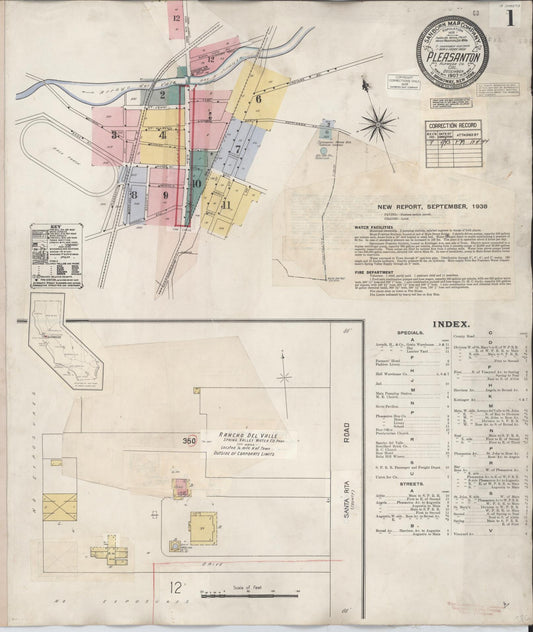 Sanborn Fire Insurance Map from Pleasanton, Alameda County, California (1943), Sheet #0001 - Complete Map Set gallery image, historic Sanborn map, vintage wall art, California California