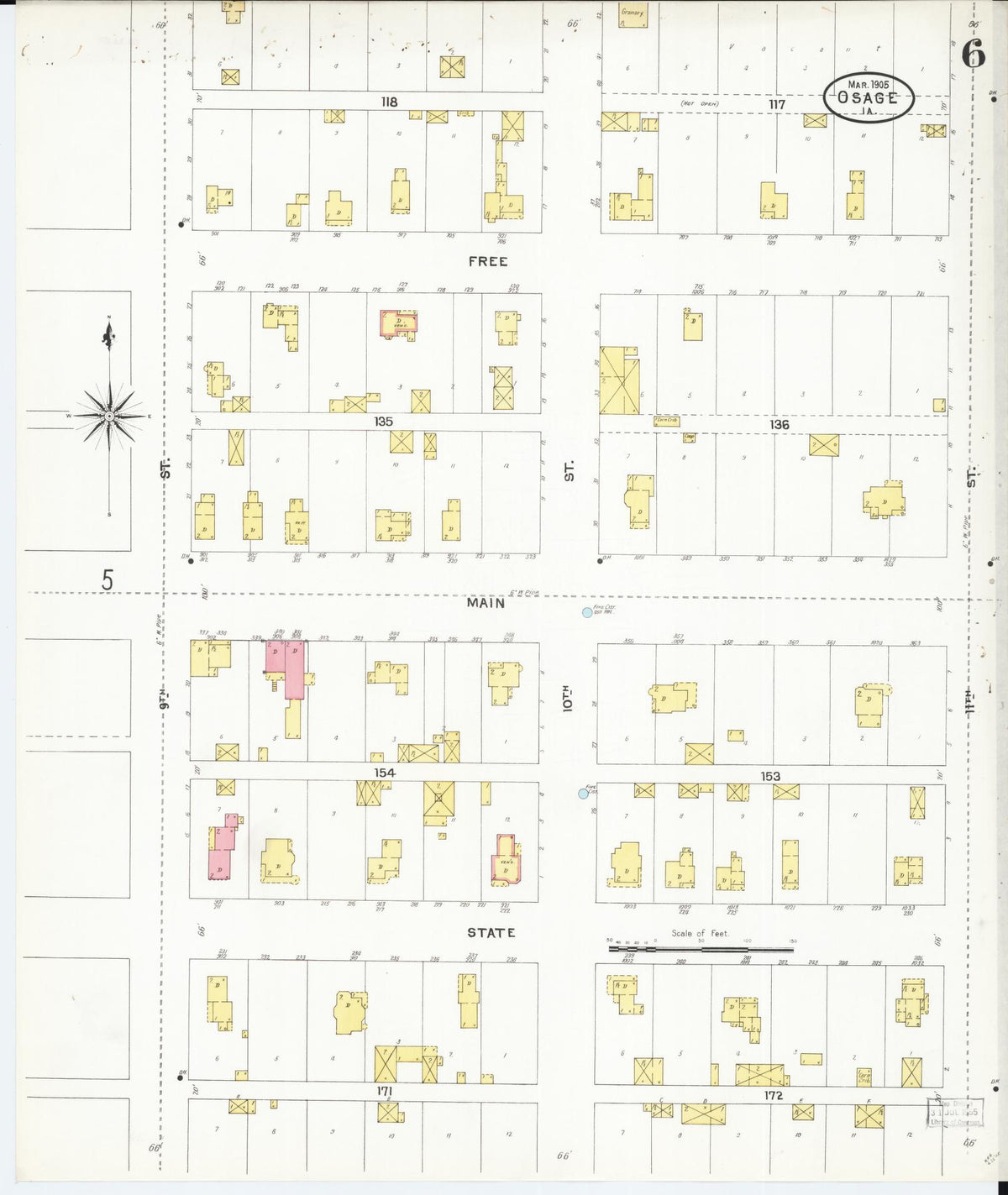 Sanborn Fire Insurance Map from Osage, Mitchell County, Iowa (1905), Sheet #0006 - Historic Sanborn Fire Insurance Map Print, vintage old map wall art
