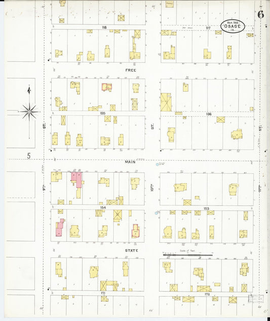 Sanborn Fire Insurance Map from Osage, Mitchell County, Iowa (1905), Sheet #0006 - Historic Sanborn Fire Insurance Map Print, vintage old map wall art