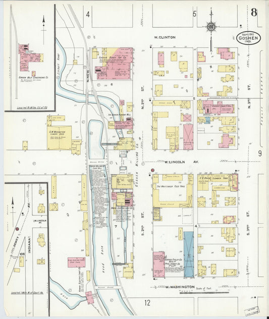 Sanborn Fire Insurance Map from Goshen, Elkhart County, Indiana (1910), Sheet #0008 - Historic Sanborn Fire Insurance Map Print, vintage old map wall art, antique decor, genealogy gift, Indiana Indiana map
