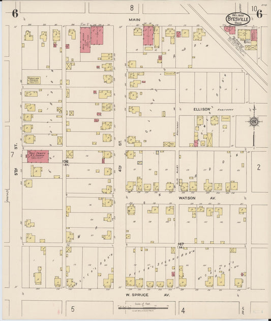 Sanborn Fire Insurance Map from Byesville, Guernsey County, Ohio (1922), Sheet #0006 - Historic Sanborn Fire Insurance Map Print, vintage old map wall art, antique decor, genealogy gift, Ohio Ohio map