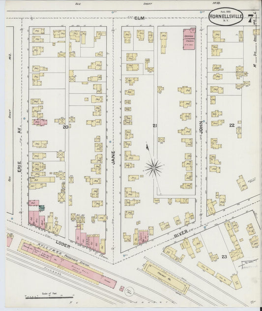 Sanborn Fire Insurance Map from Hornell, Steuben County, New York (1888), Sheet #0007 - Historic Sanborn Fire Insurance Map Print, vintage old map wall art, antique decor, genealogy gift, New York New York map