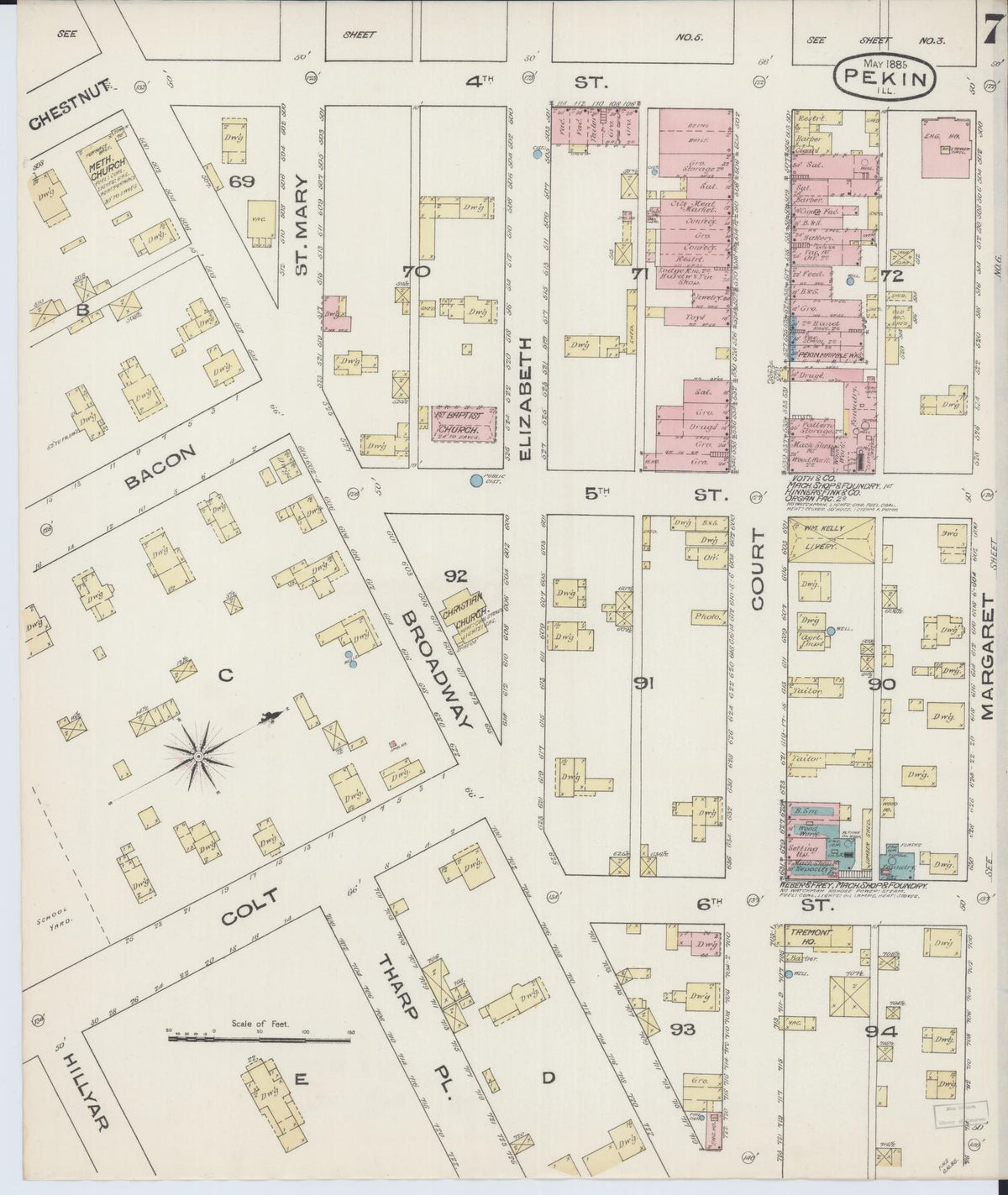Sanborn Fire Insurance Map from Pekin, Tazewell County, Illinois (1885), Sheet #0007 - Complete Map Set gallery image, historic Sanborn map, vintage wall art, Illinois Illinois