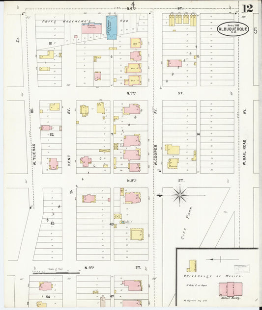 Sanborn Fire Insurance Map from Albuquerque, Bernalillo County, New Mexico (1898), Sheet #0012 - Historic Sanborn Fire Insurance Map Print, vintage old map wall art, antique decor, genealogy gift, New Mexico New Mexico map