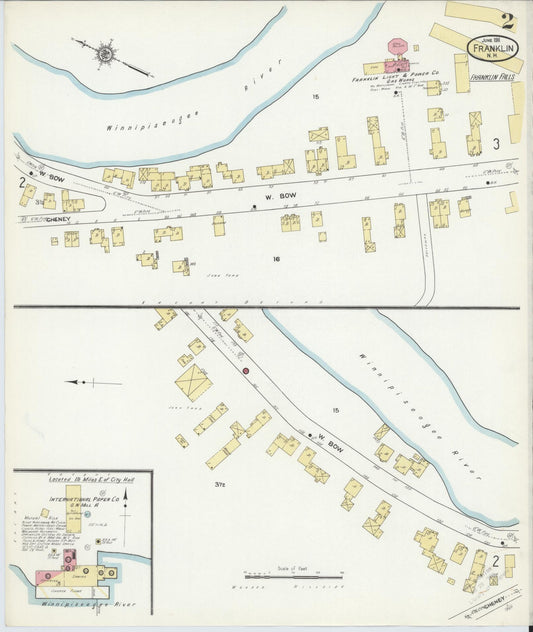 Sanborn Fire Insurance Map from Franklin, Merrimack County, New Hampshire (1911), Sheet #0002 - Historic Sanborn Fire Insurance Map Print, vintage old map wall art, antique decor, genealogy gift, New Hampshire New Hampshire map