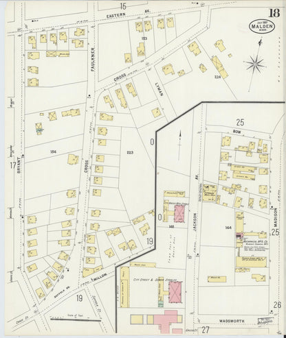Sanborn Fire Insurance Map from Malden, Middlesex County, Massachusetts (1897), Sheet #0018 - Historic Sanborn Fire Insurance Map Print, vintage old map wall art, antique decor, genealogy gift, Massachusetts Massachusetts map