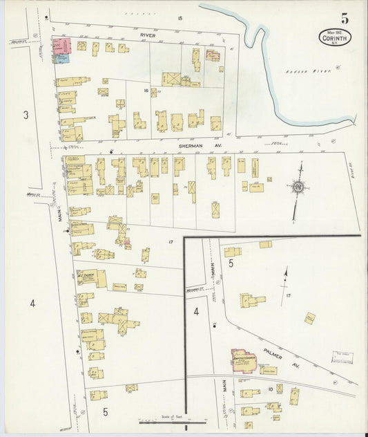 Sanborn Fire Insurance Map from Corinth, Saratoga County, New York (1912), Sheet #0005 - Historic Sanborn Fire Insurance Map Print, vintage old map wall art, antique decor, genealogy gift, New York New York map