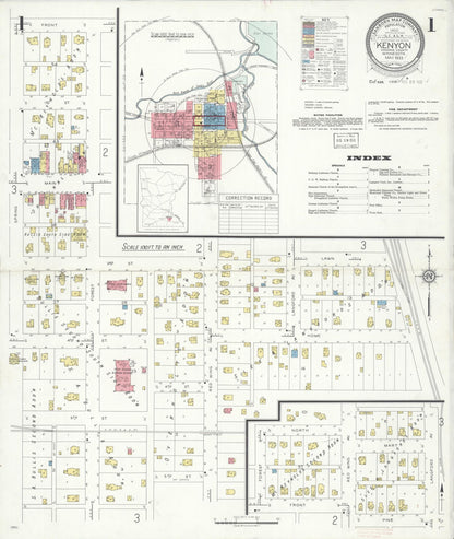 Sanborn Fire Insurance Map from Kenyon, Goodhue County, Minnesota (1933), Sheet #0001 - Complete Map Set gallery image, historic Sanborn map, vintage wall art, Minnesota Minnesota