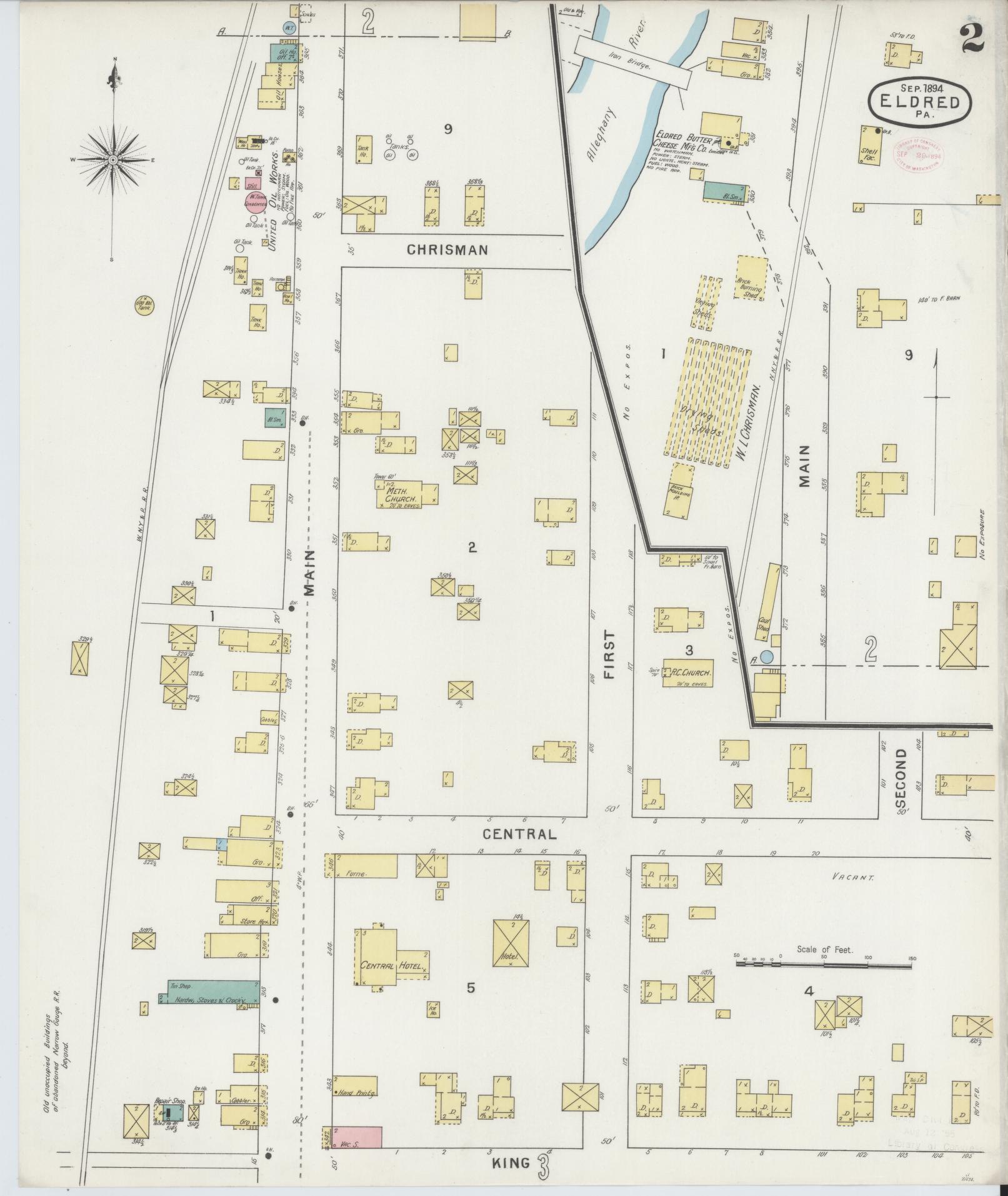 Sanborn Fire Insurance Map from Eldred, McKean County, Pennsylvania (1894), Sheet #0002 - Historic Sanborn Fire Insurance Map Print, vintage old map wall art, antique decor, genealogy gift, Pennsylvania Pennsylvania map