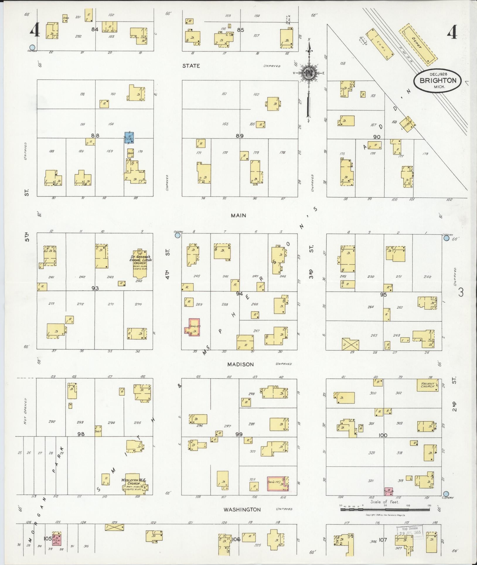 Sanborn Fire Insurance Map from Brighton, Livingston County, Michigan (1928), Sheet #0004 - Complete Map Set gallery image, historic Sanborn map, vintage wall art, Michigan Michigan