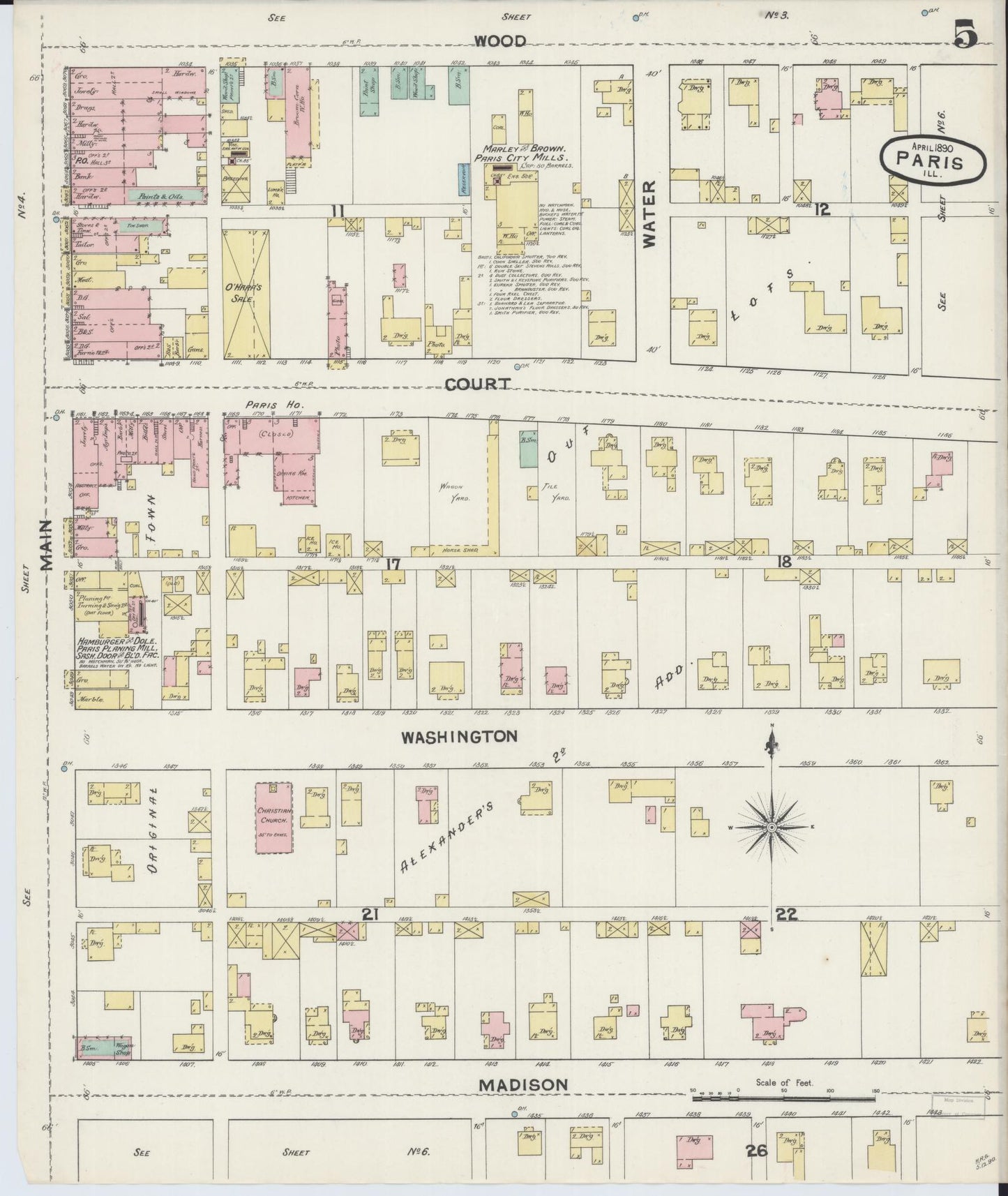 Sanborn Fire Insurance Map from Paris, Edgar County, Illinois (1890), Sheet #0005 - Complete Map Set gallery image, historic Sanborn map, vintage wall art, Illinois Illinois