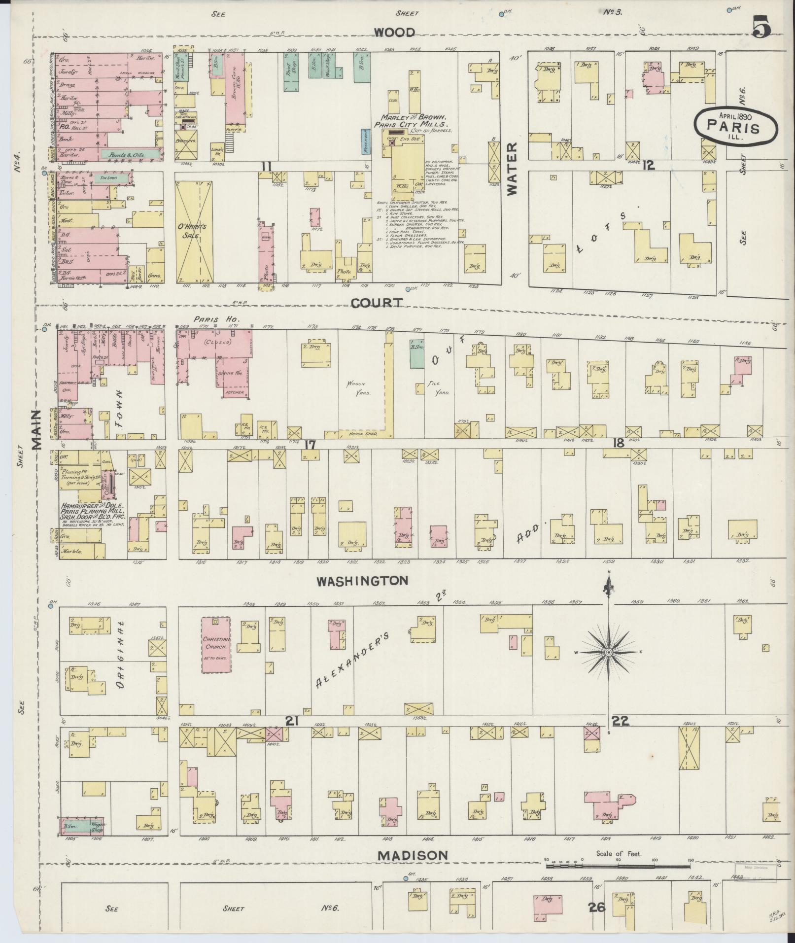 Sanborn Fire Insurance Map from Paris, Edgar County, Illinois (1890), Sheet #0005 - Complete Map Set gallery image, historic Sanborn map, vintage wall art, Illinois Illinois