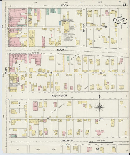 Sanborn Fire Insurance Map from Paris, Edgar County, Illinois (1890), Sheet #0005 - Complete Map Set gallery image, historic Sanborn map, vintage wall art, Illinois Illinois