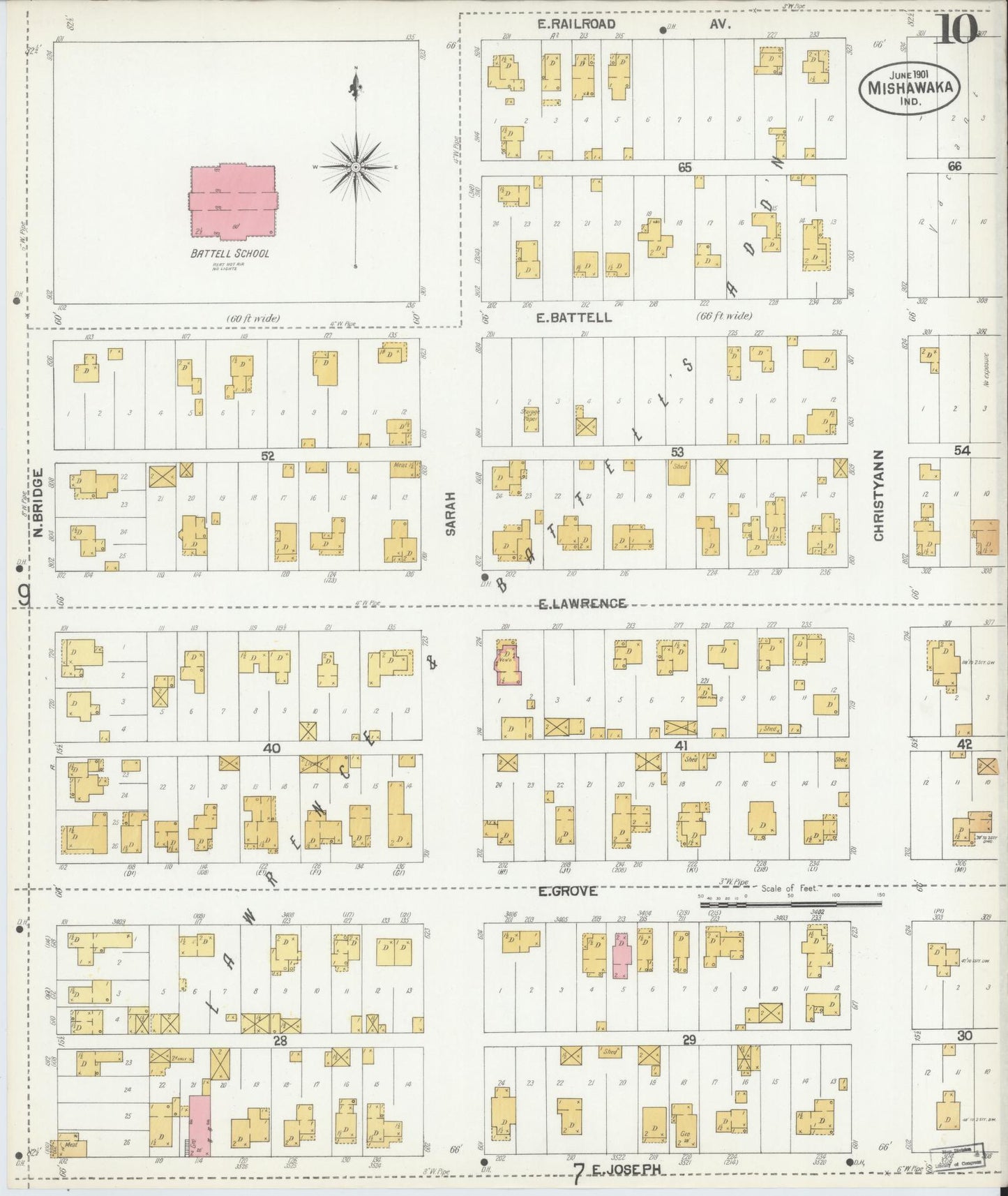 Sanborn Fire Insurance Map from Mishawaka, Saint Joseph County, Indiana (1901), Sheet #0010 - Complete Map Set gallery image, historic Sanborn map, vintage wall art, Indiana Indiana