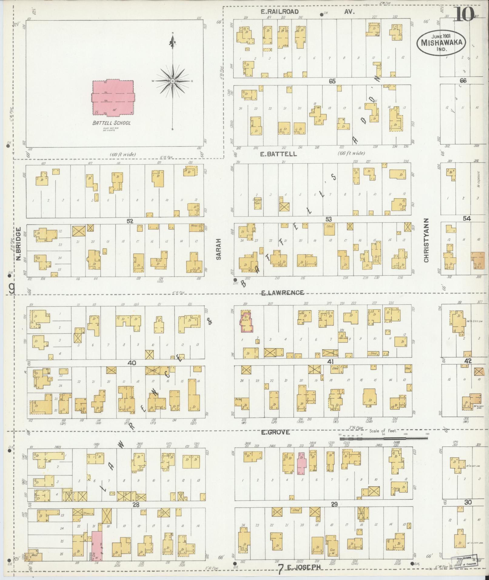 Sanborn Fire Insurance Map from Mishawaka, Saint Joseph County, Indiana (1901), Sheet #0010 - Complete Map Set gallery image, historic Sanborn map, vintage wall art, Indiana Indiana