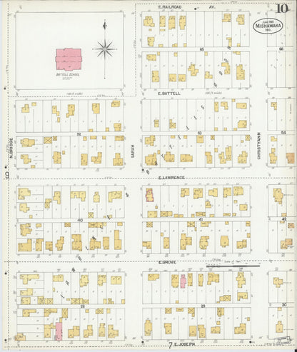 Sanborn Fire Insurance Map from Mishawaka, Saint Joseph County, Indiana (1901), Sheet #0010 - Complete Map Set gallery image, historic Sanborn map, vintage wall art, Indiana Indiana