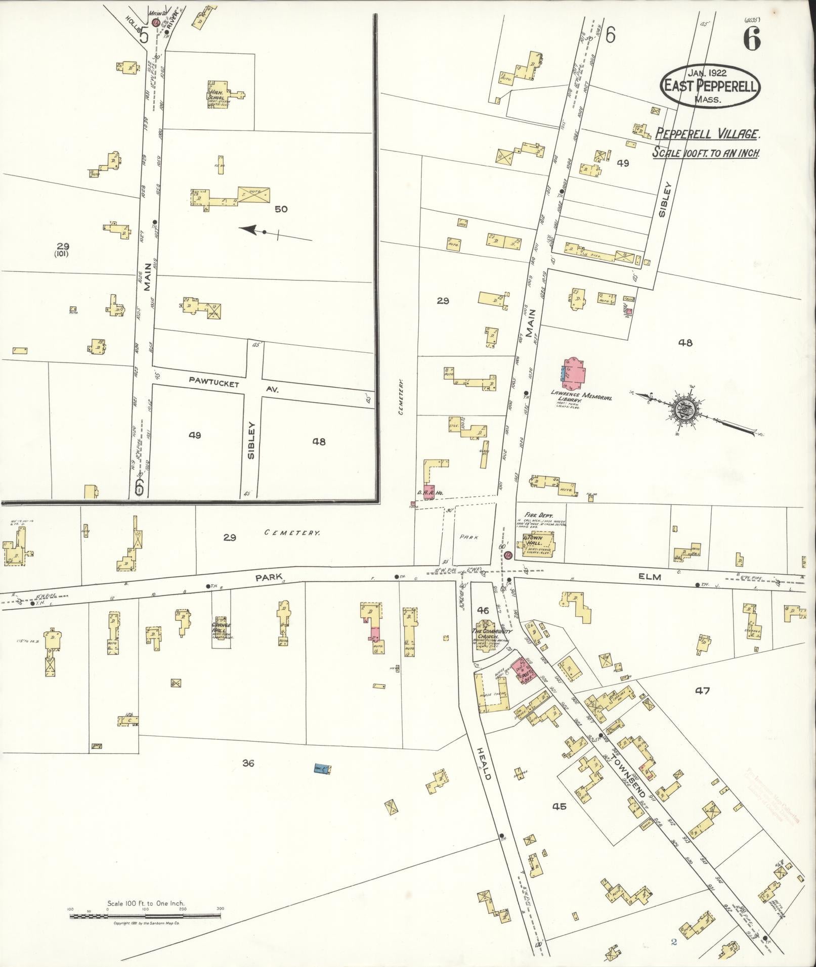 Sanborn Fire Insurance Map from East Pepperell, Middlesex County, Massachusetts (1922), Sheet #0006 - Historic Sanborn Fire Insurance Map Print, vintage old map wall art, antique decor, genealogy gift, Massachusetts Massachusetts map