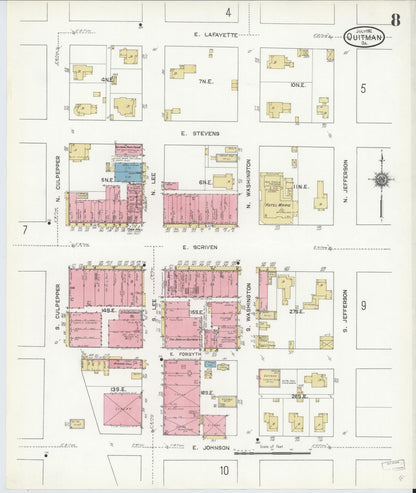 Sanborn Fire Insurance Map from Quitman, Brooks County, Georgia (1912), Sheet #0008 - Complete Map Set gallery image, historic Sanborn map, vintage wall art, Georgia Georgia
